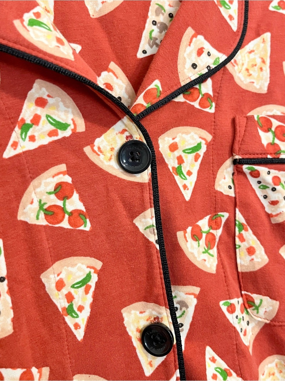 BedHead Pizza Party Organic Cotton Pizza Print Pajama Top XS Button Front PJ Top - Picture 3 of 7